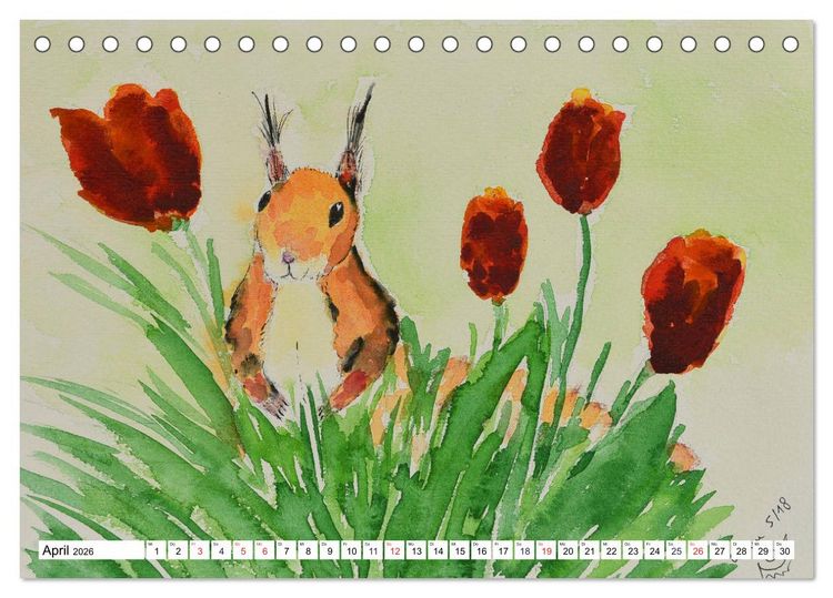 Produktbild: Eichh&ouml;rnchen in Aquarell (Tischkalender 2026 DIN A5 quer), CALVENDO Monatskalender