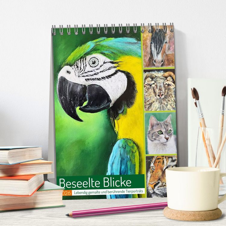 Produktbild: Beseelte Blicke - Lebendig gemalte und ber&uuml;hrende Tierportr&auml;ts (Tischkalender 2026 DIN A5 hoch), CALVENDO Monatskalender