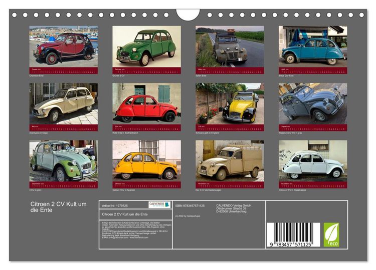Produktbild: Citroen 2 CV Kult um die Ente (Wandkalender 2026 DIN A4 quer), CALVENDO Monatskalender