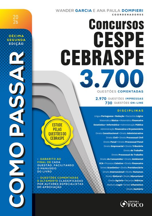 Produktbild: Como Passar em Concursos CESPE - CEBRASPE - 3.700 Quest&otilde;es Comentadas - 12&ordf; Ed - 2026