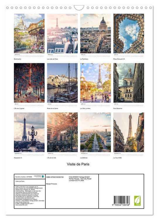 Produktbild: Visite de Paris (Calendrier mural 2026 DIN A3 horizontal), CALVENDO calendrier mensuel