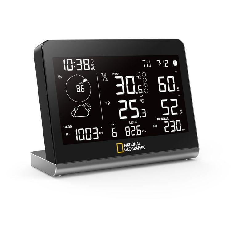 Produktbild: Bresser 14728 - NATIONAL GEOGRAPHIC Funkwetterstation SC mit 8-in-1-Au&szlig;ensensor und Farbwechsel
