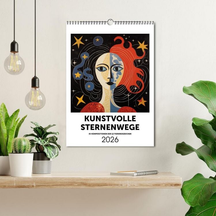 Produktbild: Kunstvolle Sternenwege: KI-Kompositionen der 12 Tierkreiszeichen (Wandkalender 2026 DIN A3 hoch), CALVENDO Monatskalender