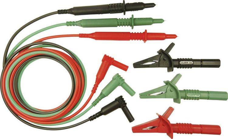 Produktbild: Cliff CIH29916 Sicherheits-Messleitungs-Set Stecker 4 mm Pr&uuml;fspitze 1.50 m Gr&uuml;n, Rot, Schwarz 1 St.