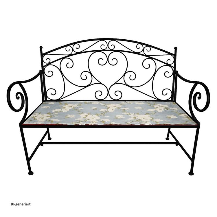 Produktbild: HTI-Living Gartenbank Celia Petunien Metallbank schwarz mit Motiv Sitzfl&auml;che 109 cm