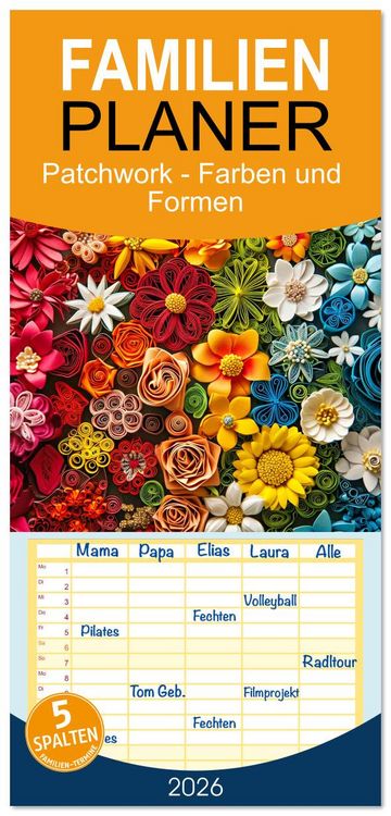 Produktbild: Familienplaner 2026 - Patchwork - Farben und Formen mit 5 Spalten (Wandkalender, 21 x 45 cm) CALVENDO