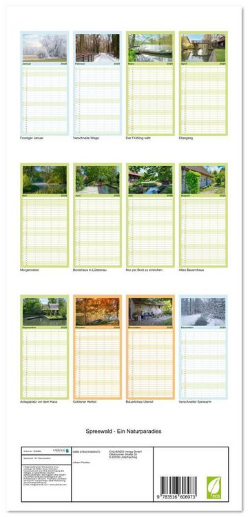 Produktbild: Familienplaner 2026 - Spreewald - Ein Naturparadies mit 5 Spalten (Wandkalender, 21 x 45 cm) CALVENDO