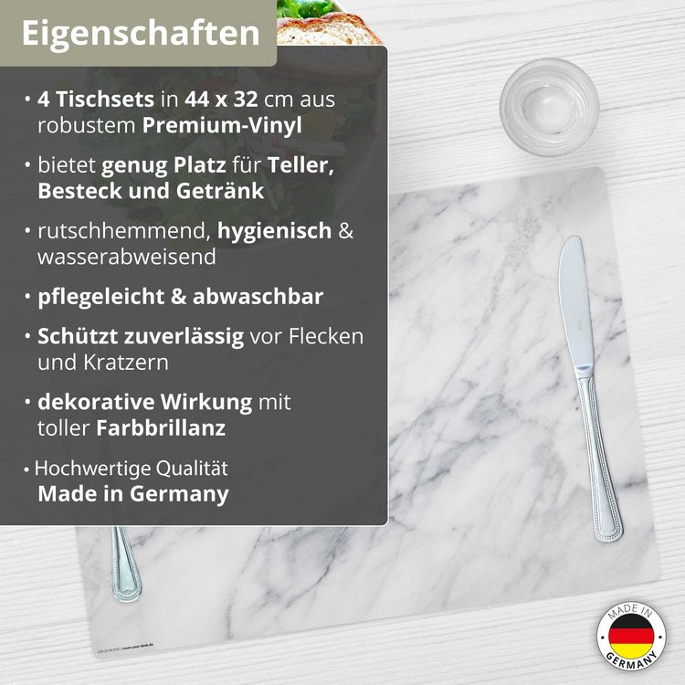 Produktbild: Tischsetmacher Tischsets Marmor, aus hochwertigem Vinyl (4 St&uuml;ck), 44 x 32 cm