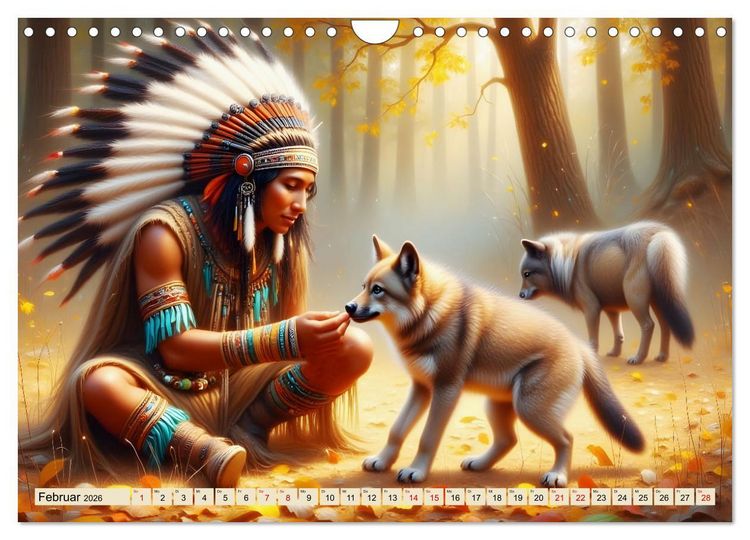 Produktbild: Spirituelle Begleiter - Indianer und Tiere im Einklang (Wandkalender 2026 DIN A4 quer), CALVENDO Monatskalender