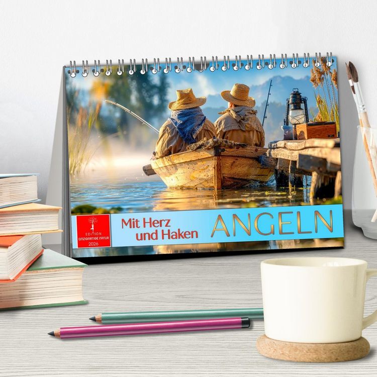 Produktbild: Angeln mit Herz und Haken (Tischkalender 2026 DIN A5 quer), CALVENDO Monatskalender