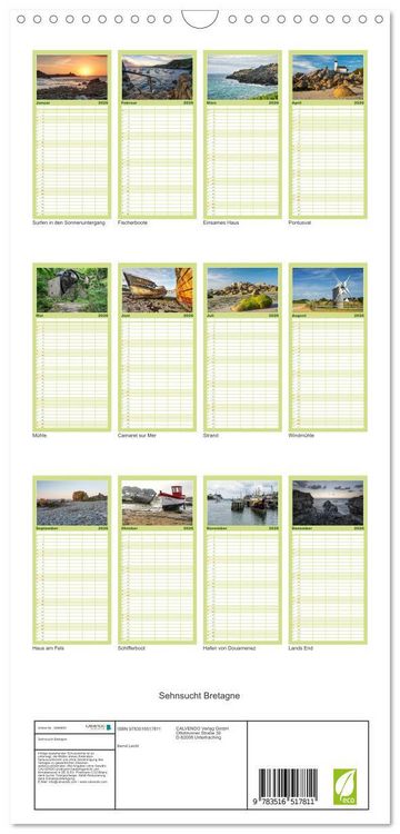 Produktbild: Familienplaner 2026 - Sehnsucht Bretagne mit 5 Spalten (Wandkalender, 21 x 45 cm) CALVENDO
