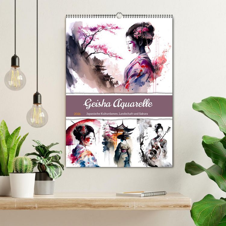 Produktbild: Geisha Aquarelle - Japanische Kulturdamen, Landschaft und Sakura (Wandkalender 2026 DIN A2 hoch), CALVENDO Monatskalender