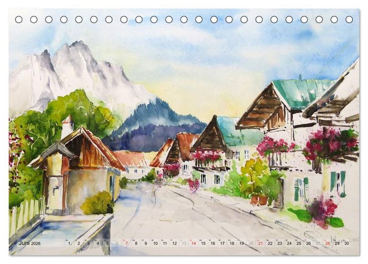 Produktbild: Malerisches Garmisch Partenkirchen - Aquarelle und Fotografien (Tischkalender 2026 DIN A5 quer), CALVENDO Monatskalender