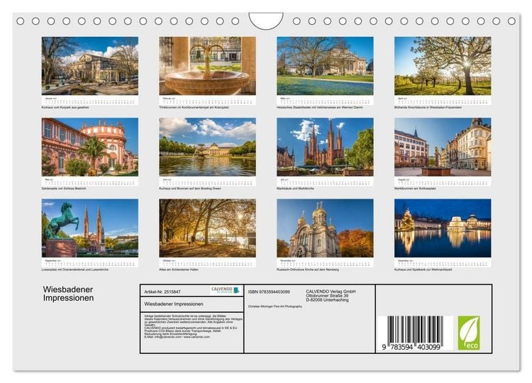 Produktbild: Wiesbadener Impressionen (Wandkalender 2027 DIN A4 quer), CALVENDO Monatskalender