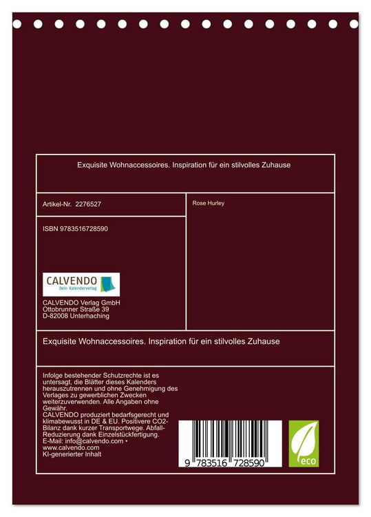 Produktbild: Exquisite Wohnaccessoires. Inspiration f&uuml;r ein stilvolles Zuhause (Tischkalender 2026 DIN A5 hoch), CALVENDO Monatskalender