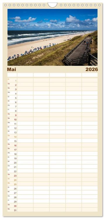 Produktbild: Familienplaner 2026 - Sylt - Strandspaziergang mit 5 Spalten (Wandkalender, 21 x 45 cm) CALVENDO