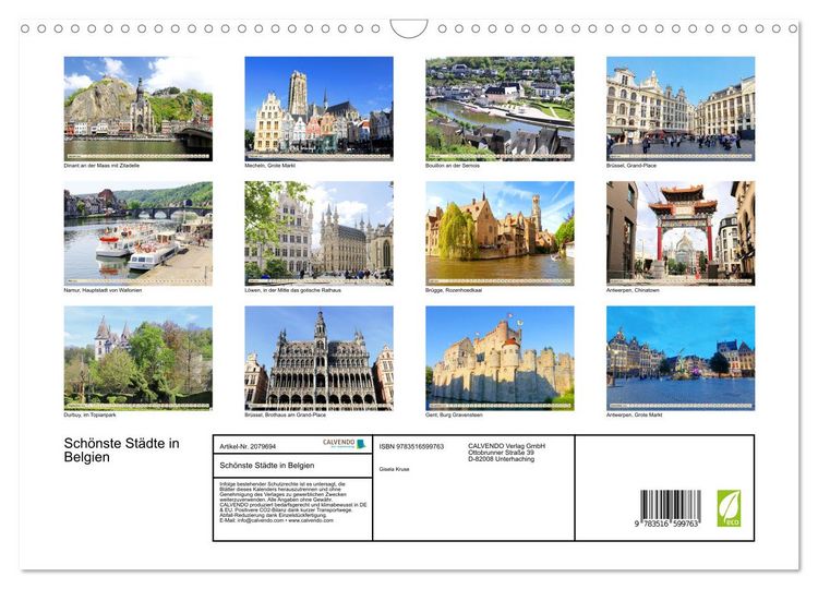 Produktbild: Sch&ouml;nste St&auml;dte in Belgien (Wandkalender 2026 DIN A3 quer), CALVENDO Monatskalender