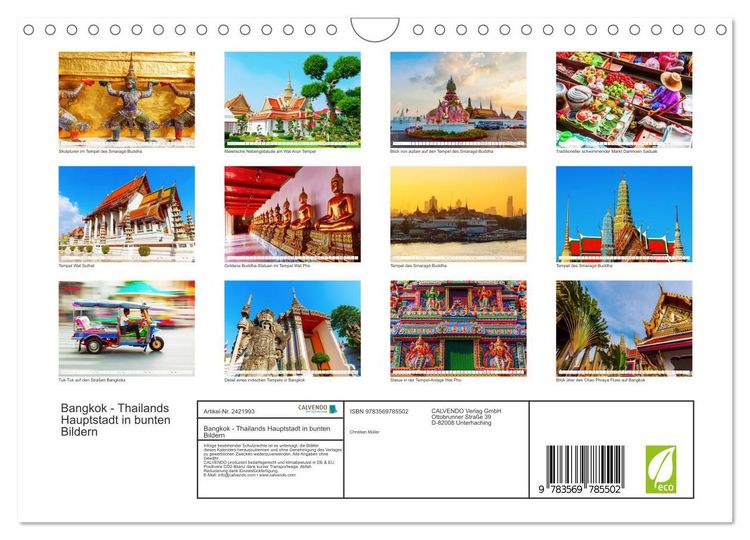 Produktbild: Bangkok - Thailands Hauptstadt in bunten Bildern (Wandkalender 2027 DIN A4 quer), CALVENDO Monatskalender