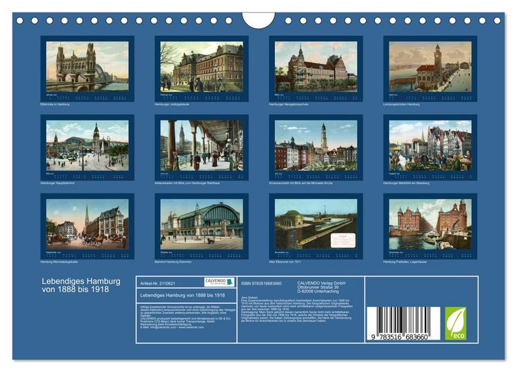Produktbild: Lebendiges Hamburg von 1888 bis 1918 (Wandkalender 2026 DIN A4 quer), CALVENDO Monatskalender