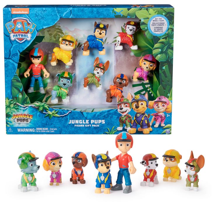 Produktbild: PAW Patrol Jungle Pups &ndash; Spielfiguren-Geschenkset mit 7 Hundefiguren und 1 Ryderfigur zum Sammeln, ab 3 Jahren