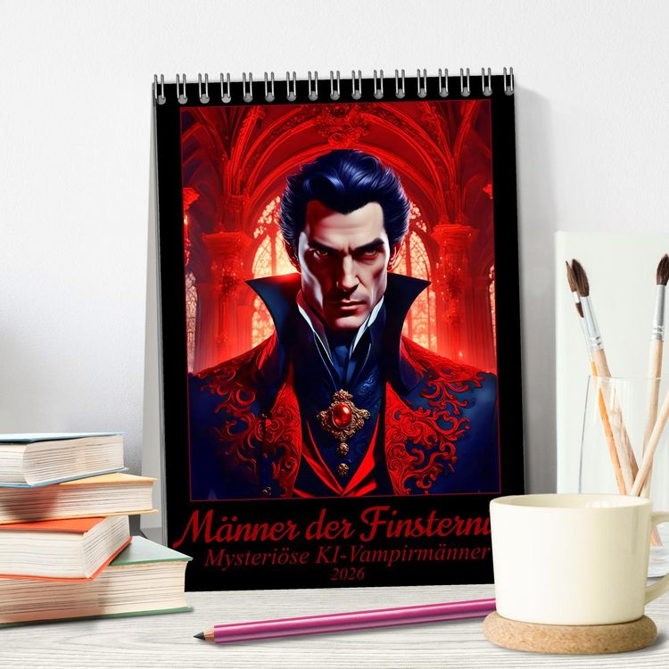 Produktbild: M&auml;nner der Finsternis - Mysteri&ouml;se KI-Vampirm&auml;nner (Tischkalender 2026 DIN A5 hoch), CALVENDO Monatskalender