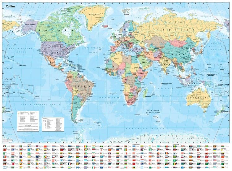 Produktbild: Collins Large World Wall Paper Map (70 x 91.5 cm)