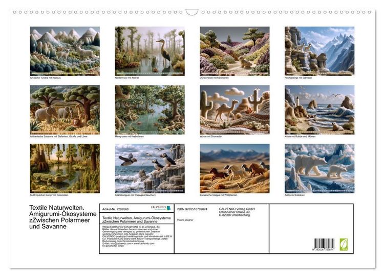 Produktbild: Textile Naturwelten. Amigurumi-&Ouml;kosysteme zZwischen Polarmeer und Savanne (Wandkalender 2027 DIN A2 quer), CALVENDO Monatskalender
