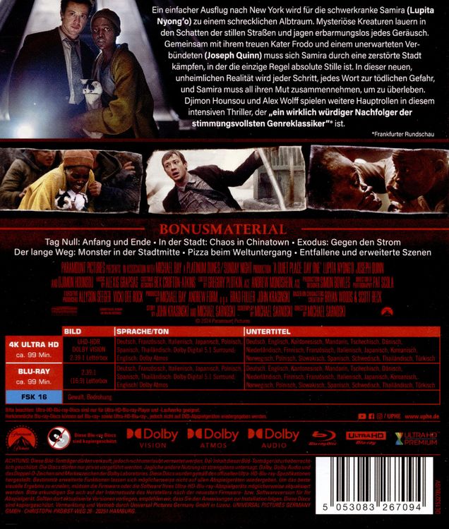 Produktbild: A Quiet Place: Tag Eins (4K Ultra HD) + (Blu-ray)