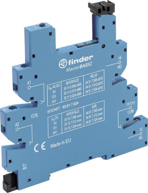 Produktbild: Finder 93.61.7.024 Relaissockel mit Halteb&uuml;gel, mit LED, mit EMV-Entst&ouml;rbeschaltung Passend f&uuml;r Serie (Relais): Serie 34 Finder