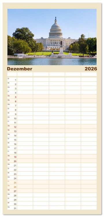 Produktbild: Familienplaner 2026 - Washington, D.C., Hauptstadtzauber der USA mit 5 Spalten (Wandkalender, 21 x 45 cm) CALVENDO