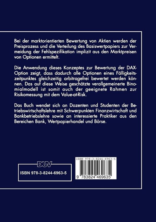Produktbild: Optionsbewertung und Risikomessung mit impliziten Binomialb&auml;umen