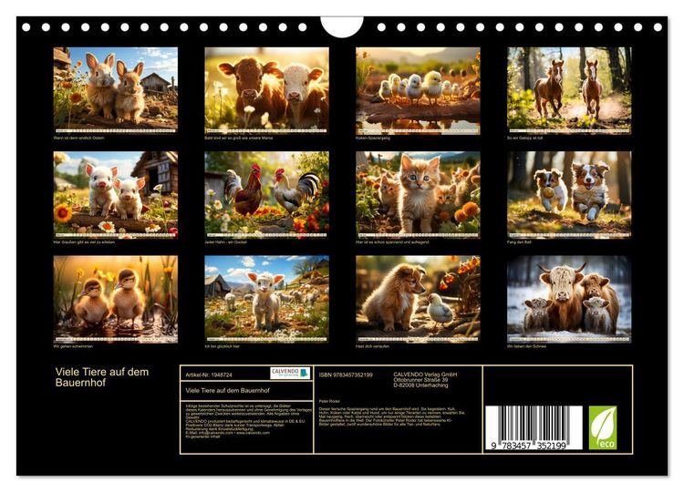 Produktbild: Viele Tiere auf dem Bauernhof (Wandkalender 2026 DIN A4 quer), CALVENDO Monatskalender
