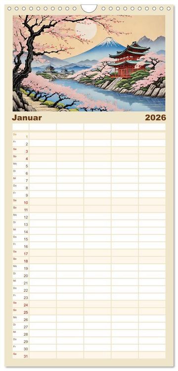Produktbild: Familienplaner 2026 - Hanami in Japan mit 5 Spalten (Wandkalender, 21 x 45 cm) CALVENDO