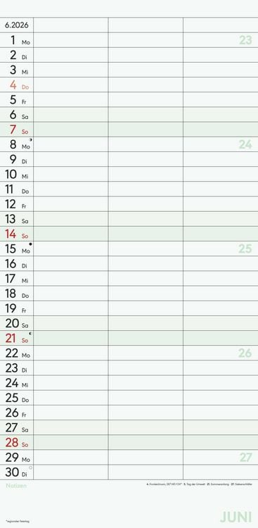 Planer für zwei 2026 mit 3 Spalten - Familien-Timer 22x45 cm - Offset-Papier - mit Ferienterminen - Wand-Planer - Familienkalender - Alpha Edition