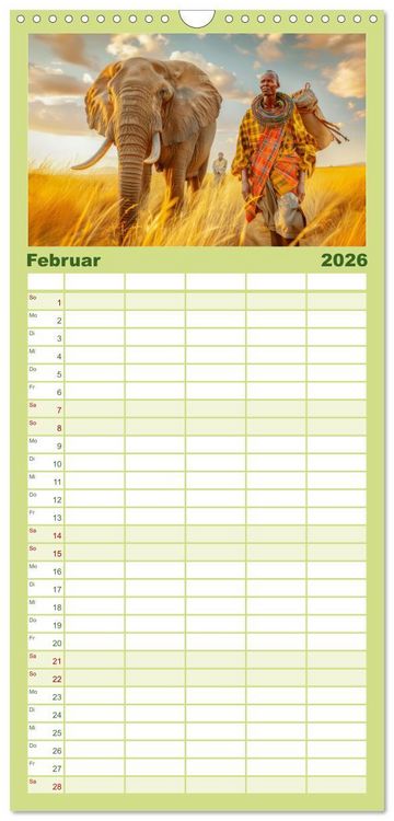 Produktbild: Familienplaner 2026 - Afrika begeistert - Afrikas Sch&ouml;nheit mit 5 Spalten (Wandkalender, 21 x 45 cm) CALVENDO