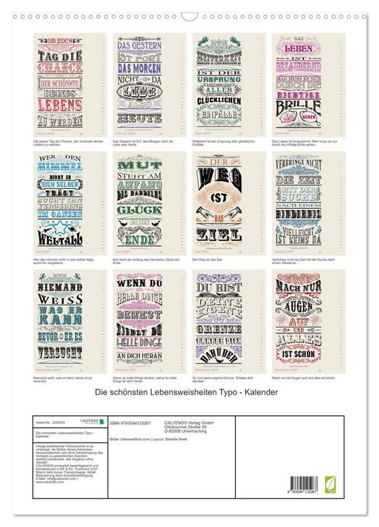 Produktbild: Die sch&ouml;nsten Lebensweisheiten Typo - Kalender (Wandkalender 2027 DIN A2 hoch), CALVENDO Monatskalender