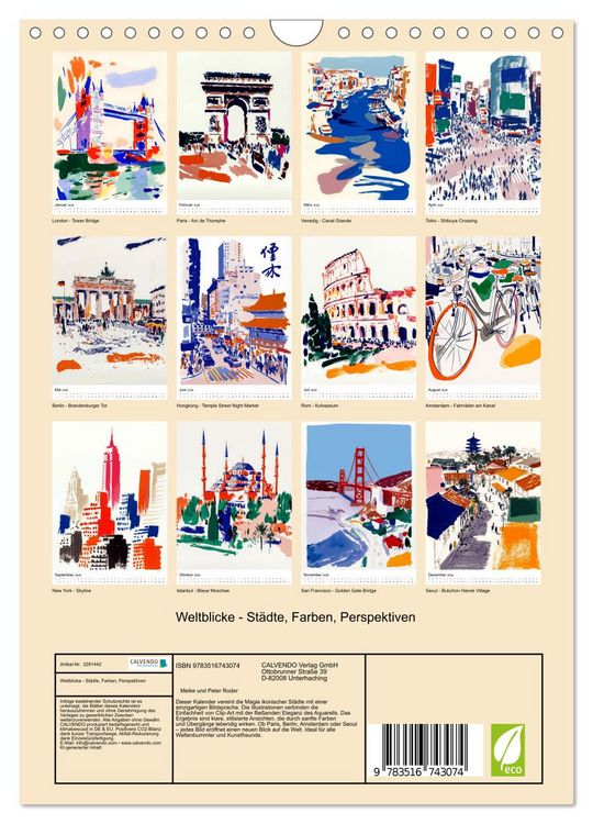 Produktbild: Weltblicke - St&auml;dte, Farben, Perspektiven (Wandkalender 2026 DIN A4 hoch), CALVENDO Monatskalender