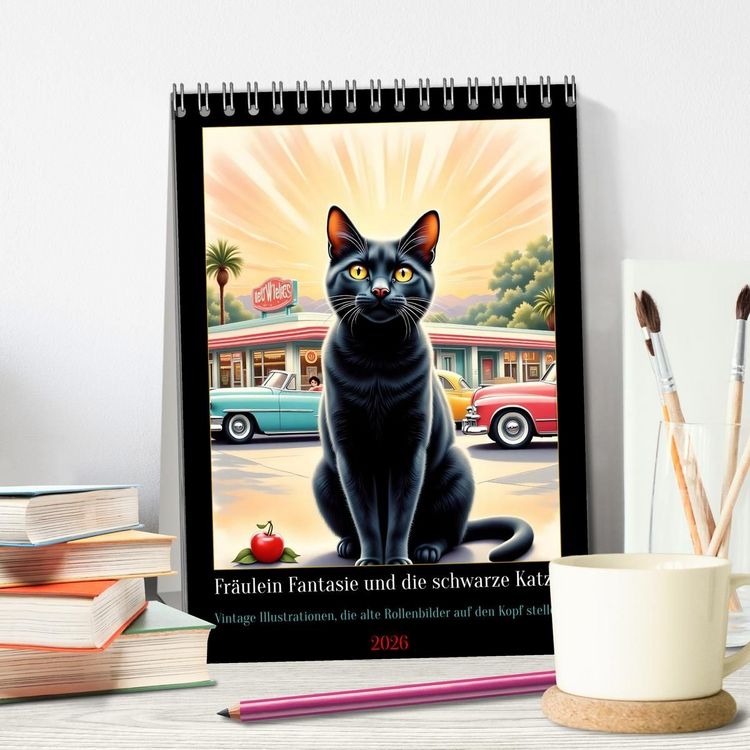 Produktbild: Fr&auml;ulein Fantasie und die schwarze Katze (Tischkalender 2026 DIN A5 hoch), CALVENDO Monatskalender