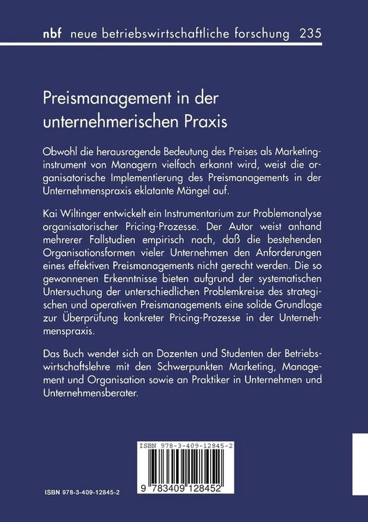 Produktbild: Preismanagement in der unternehmerischen Praxis