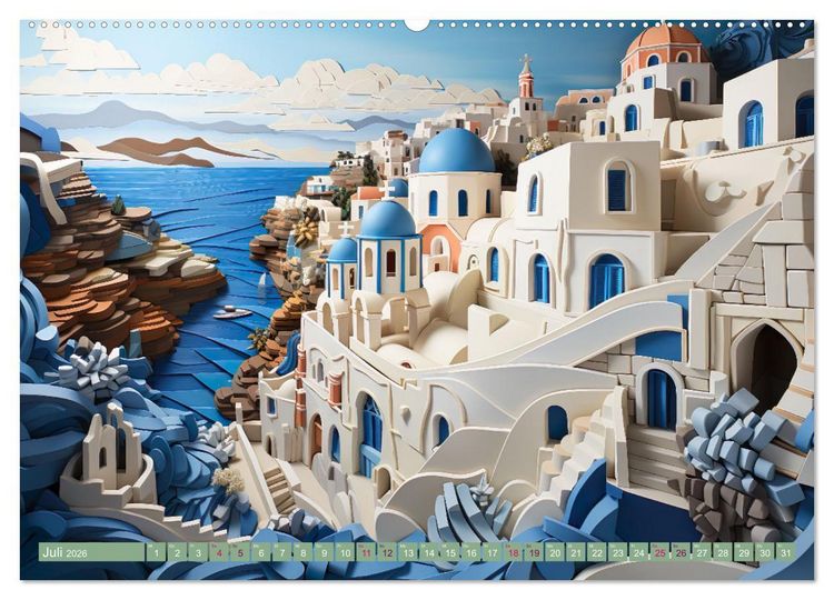 Produktbild: Papierschicktkunst - farbenfohe St&auml;dte (hochwertiger Premium Wandkalender 2026 DIN A2 quer), Kunstdruck in Hochglanz