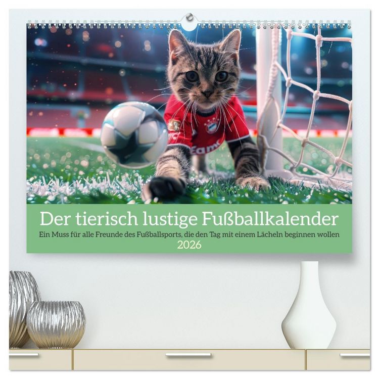 Produktbild: Der tierisch lustige Fu&szlig;ballkalender (hochwertiger Premium Wandkalender 2026 DIN A2 quer), Kunstdruck in Hochglanz
