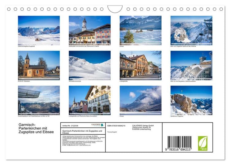 Produktbild: Garmisch-Partenkirchen mit Zugspitze und Eibsee (Wandkalender 2026 DIN A4 quer), CALVENDO Monatskalender