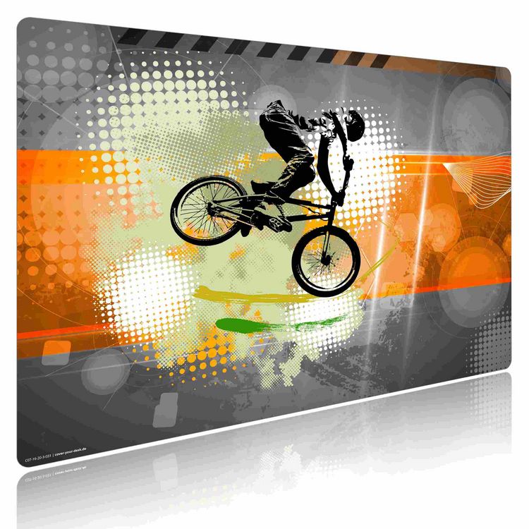 Produktbild: Cover-your-desk Schreibtischunterlage f&uuml;r Kinder und Erwachsene Mountainbike Orange, aus hochwertigem Vinyl , 60 x 40 cm