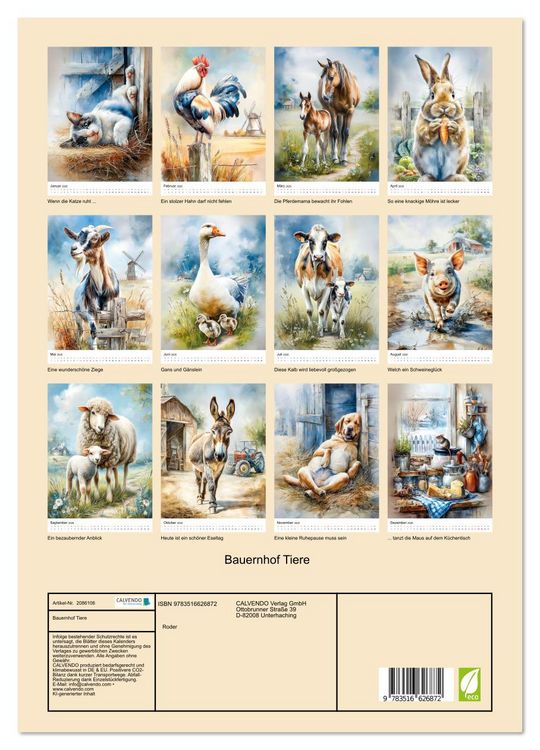 Produktbild: Bauernhof Tiere (Wandkalender 2026 DIN A3 hoch), CALVENDO Monatskalender