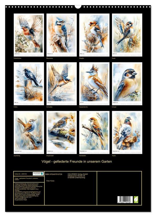 Produktbild: V&ouml;gel - gefiederte Freunde in unserem Garten (Wandkalender 2026 DIN A2 hoch), CALVENDO Monatskalender
