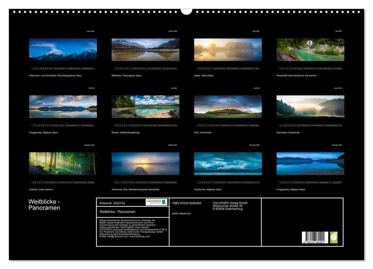 Produktbild: Weitblicke - Panoramen (Wandkalender 2026 DIN A2 quer), CALVENDO Monatskalender