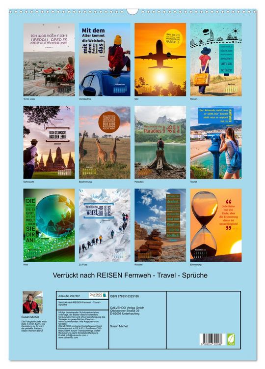 Produktbild: Verr&uuml;ckt nach REISEN Fernweh - Travel - Spr&uuml;che (Wandkalender 2026 DIN A2 hoch), CALVENDO Monatskalender