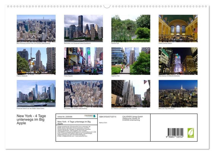 Produktbild: New York - 4 Tage unterwegs im Big Apple (hochwertiger Premium Wandkalender 2026 DIN A2 quer), Kunstdruck in Hochglanz