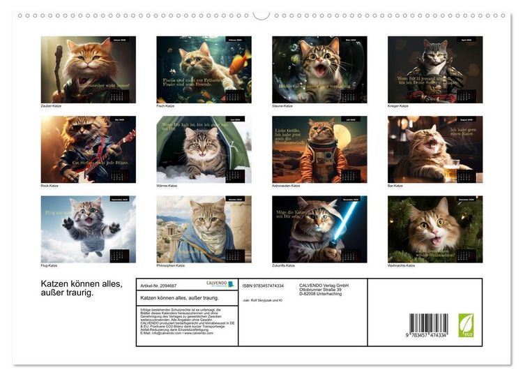 Produktbild: Katzen k&ouml;nnen alles, au&szlig;er traurig. (hochwertiger Premium Wandkalender 2026 DIN A2 quer), Kunstdruck in Hochglanz