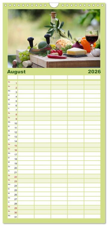 Produktbild: Familienplaner 2026 - Nat&uuml;rlich Vegan - frische gesunde K&ouml;stlichkeiten mit 5 Spalten (Wandkalender, 21 x 45 cm) CALVENDO